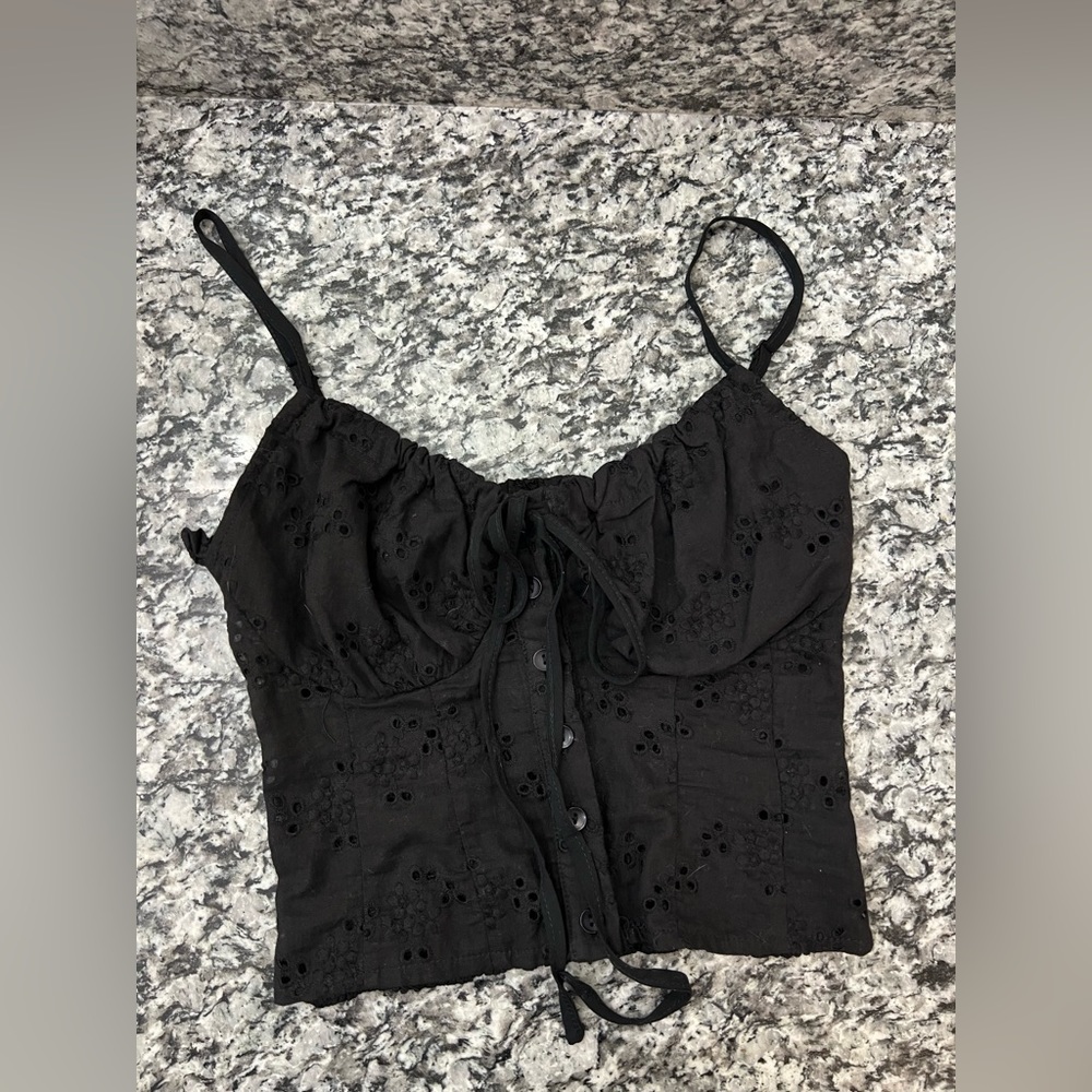 Verge Girl black eyelet cami crop top